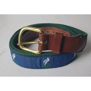 Blue Heron Pines Golf Club LEATHER MAN LTD ESSEX Embroidered Ribbon Belt 42 Blue